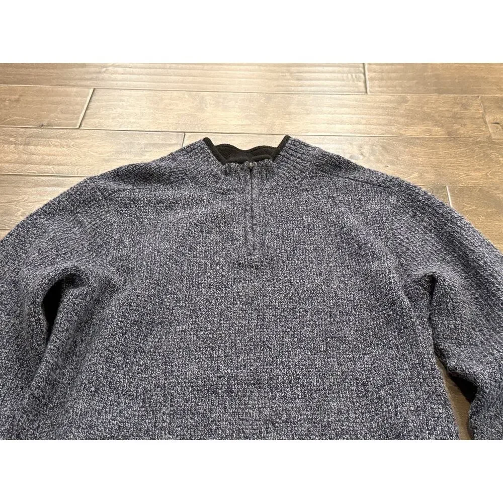 Pendleton Mens Navy Gray 1/4 Zip Washable Wool Pullover Outdoors Sweater Size L